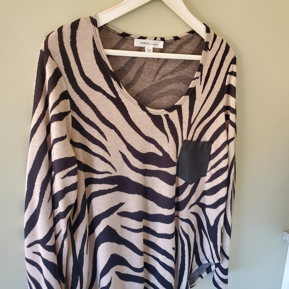 Karen Kane USA L Modern Contempoary Abstract Zebra Retro Jersey Knit Tunic Top - Picture 4 of 11